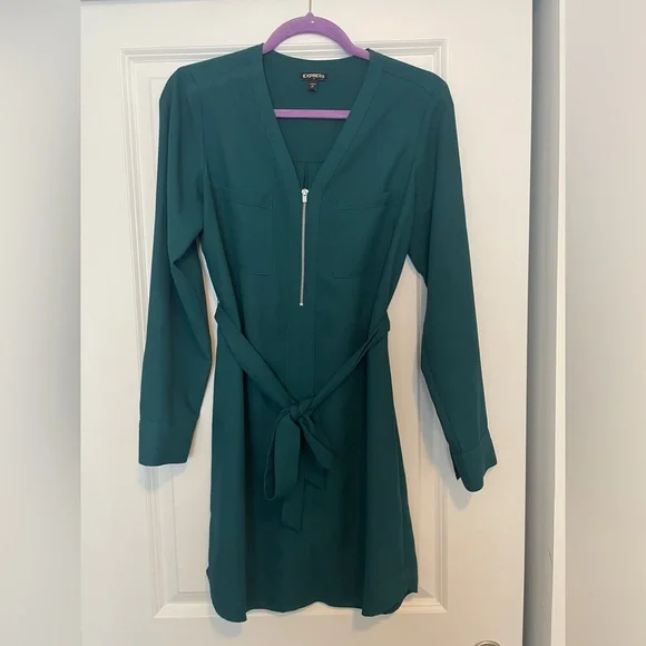 Express Green Sheath Dress V-Neck Long Sleeve
